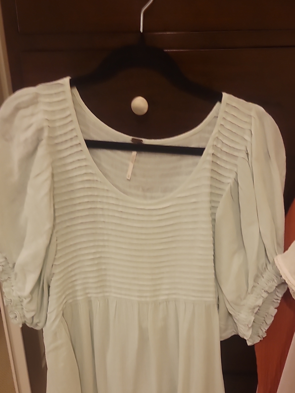 Free People Mint Green Pleated Puff-Sleeve Dress  Size Small